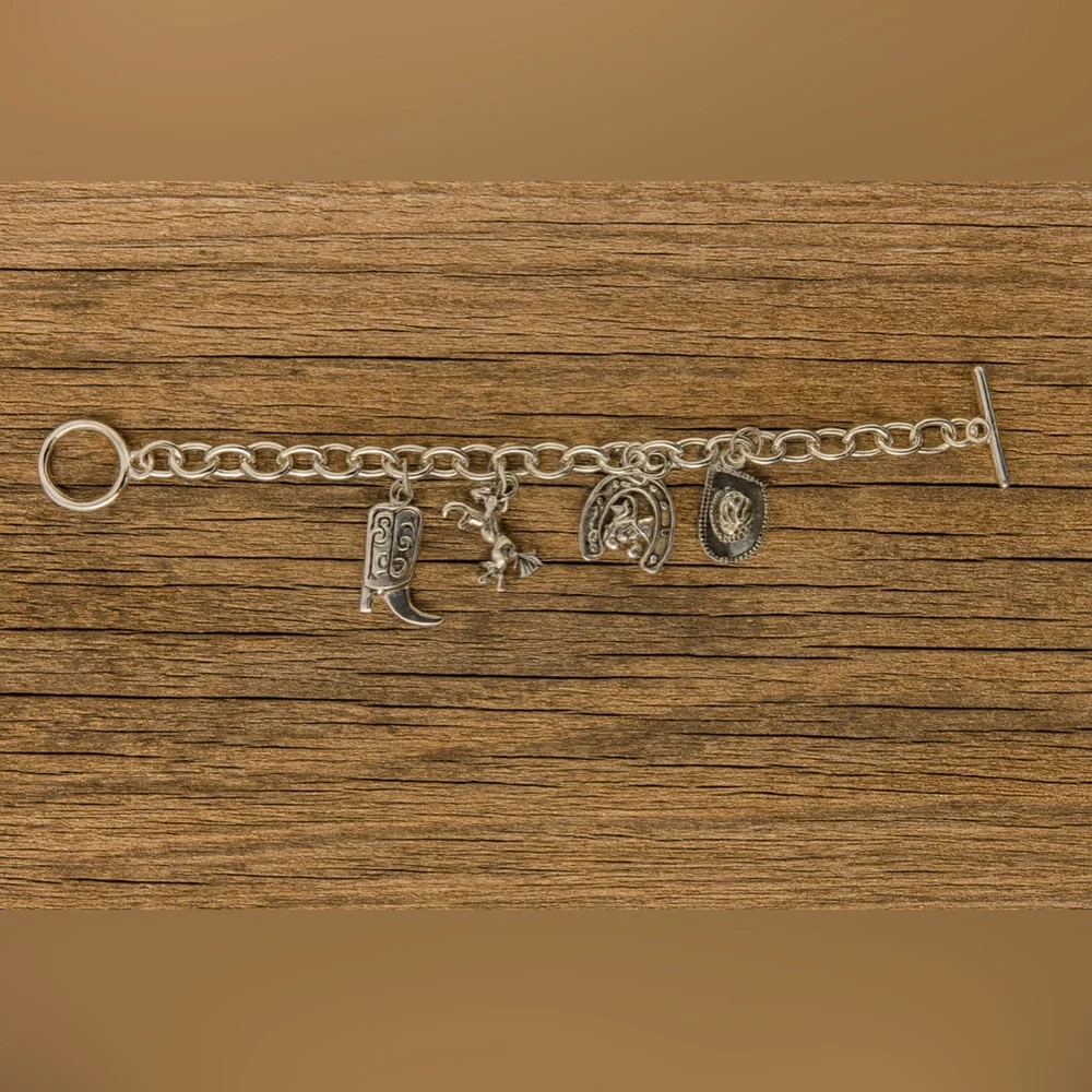 Western Charm Bracelet – Cowboy Boot, Horse, Horseshoe & Hat